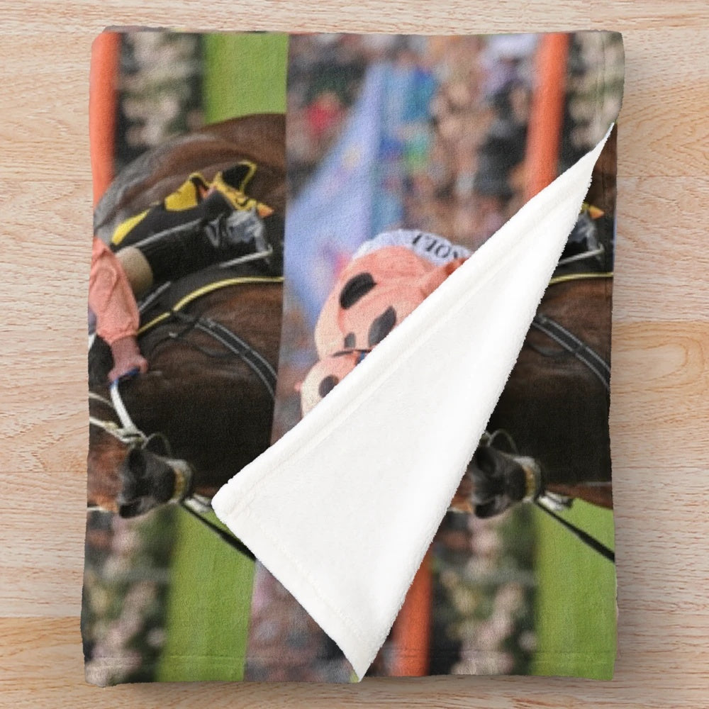 Plush blanket depicting legendary Australian racehorse Black Caviar