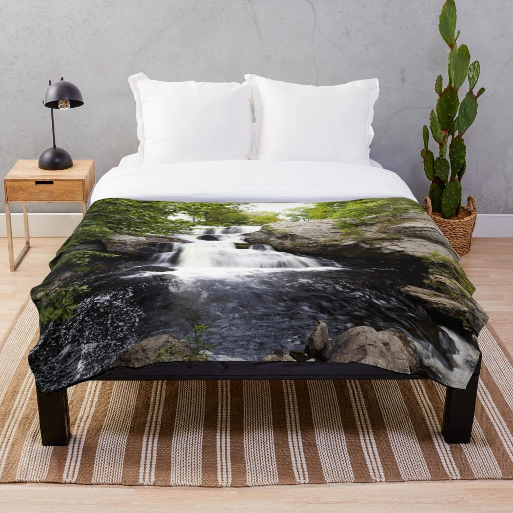 Plush blanket with image of Chapman Falls in Devil's Hopyard State Park, Connecticut