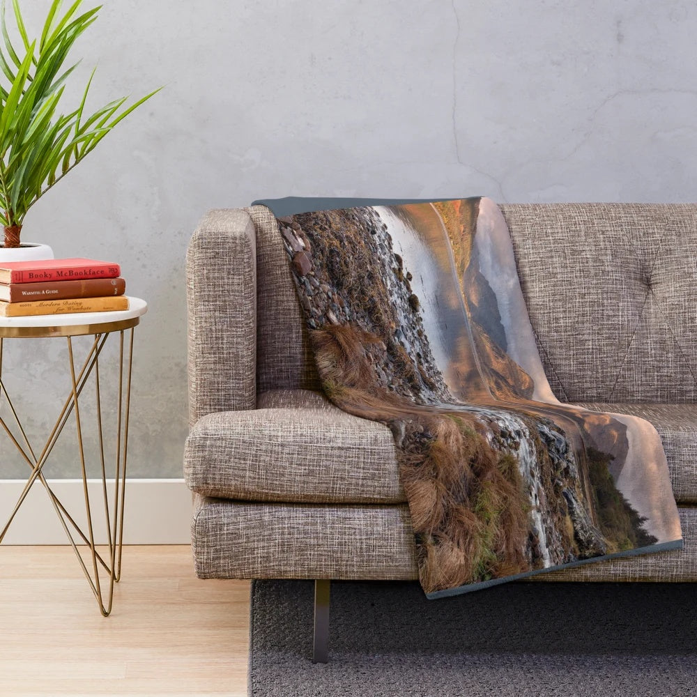 Plush blanket showcasing the majestic Five Sisters of Kintail in the Scottish Highlands