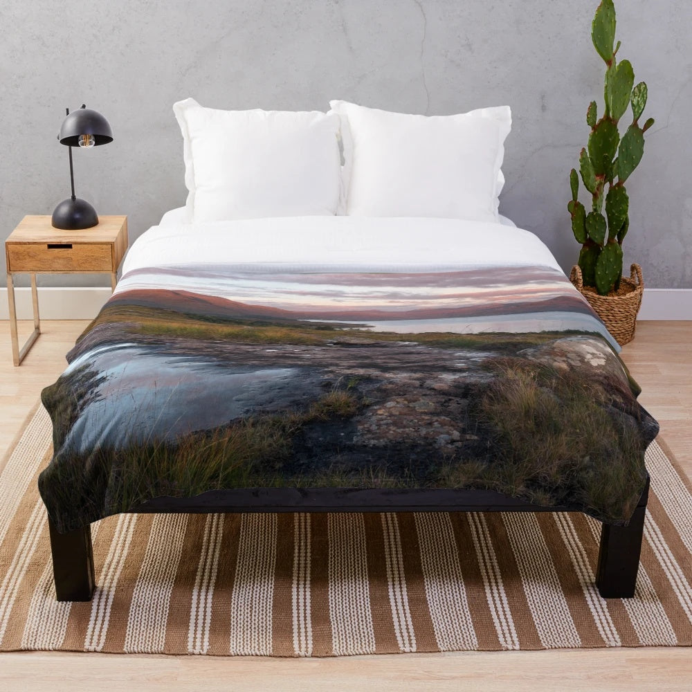 Plush blanket with scenic landscape of Torridon Sunset and Liathach mountains in Scotland