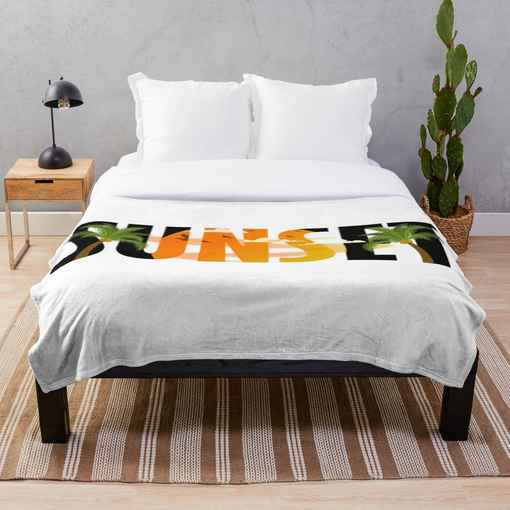 Plush blanket with beautiful great wave sunset art design