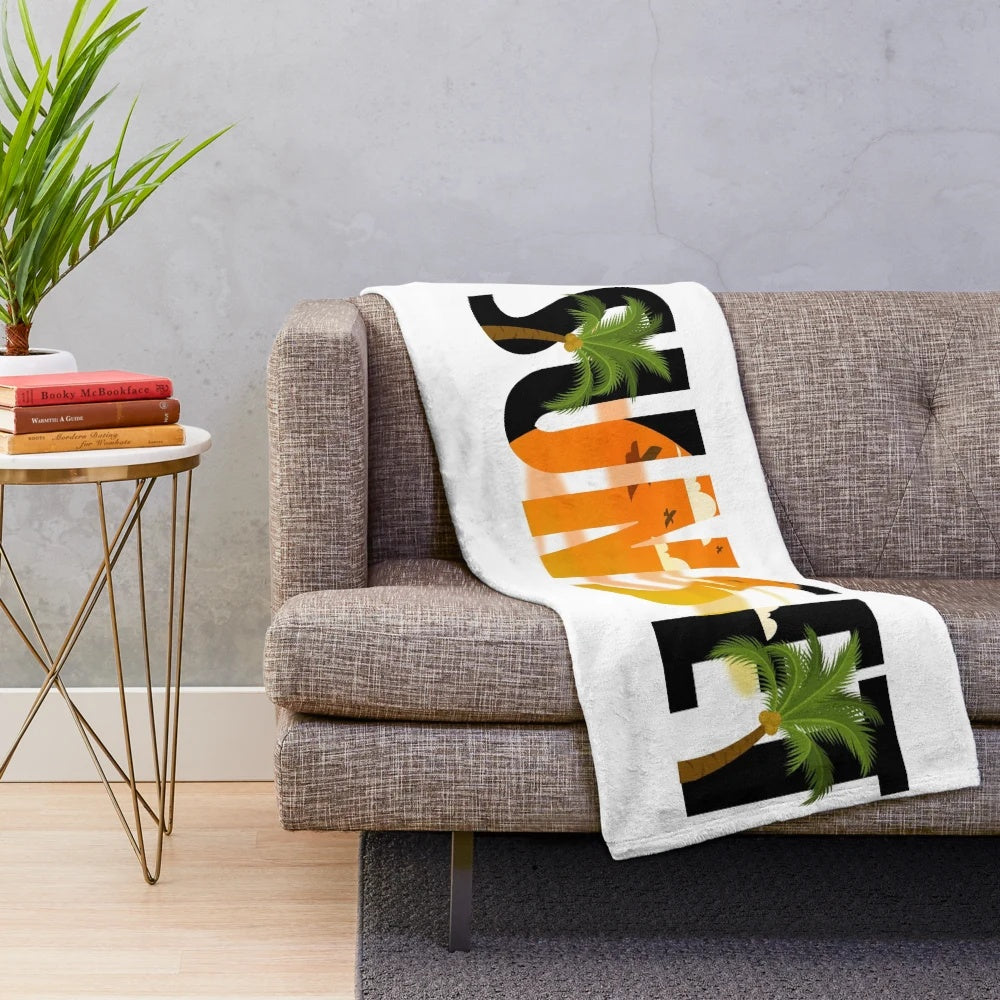 Plush blanket with beautiful great wave sunset art design