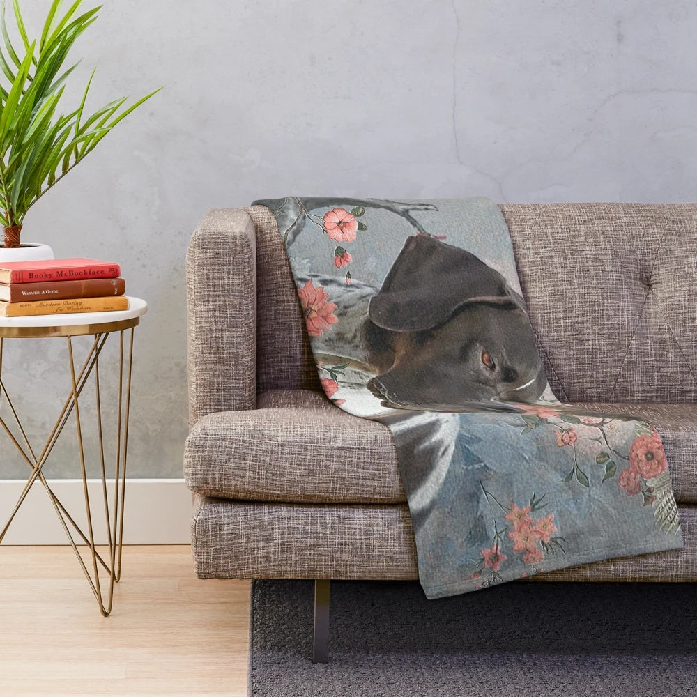 Plush blanket with a beautiful pointer and pheasants