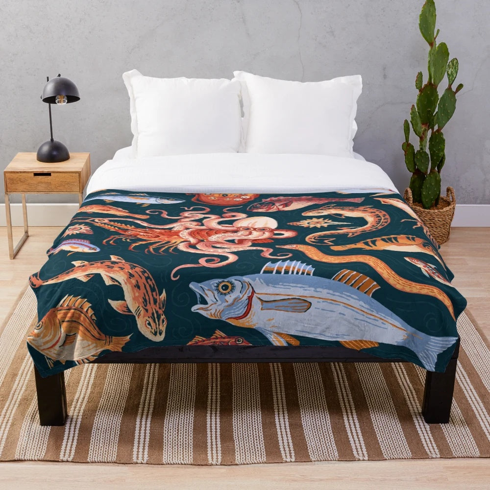 Pompeii mosaic plush blanket featuring ancient Roman ocean artwork
