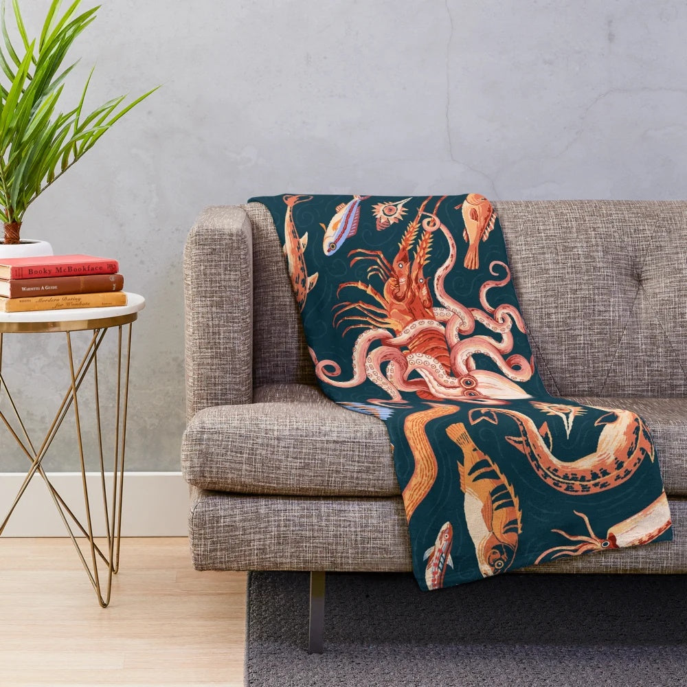 Pompeii mosaic plush blanket featuring ancient Roman ocean artwork