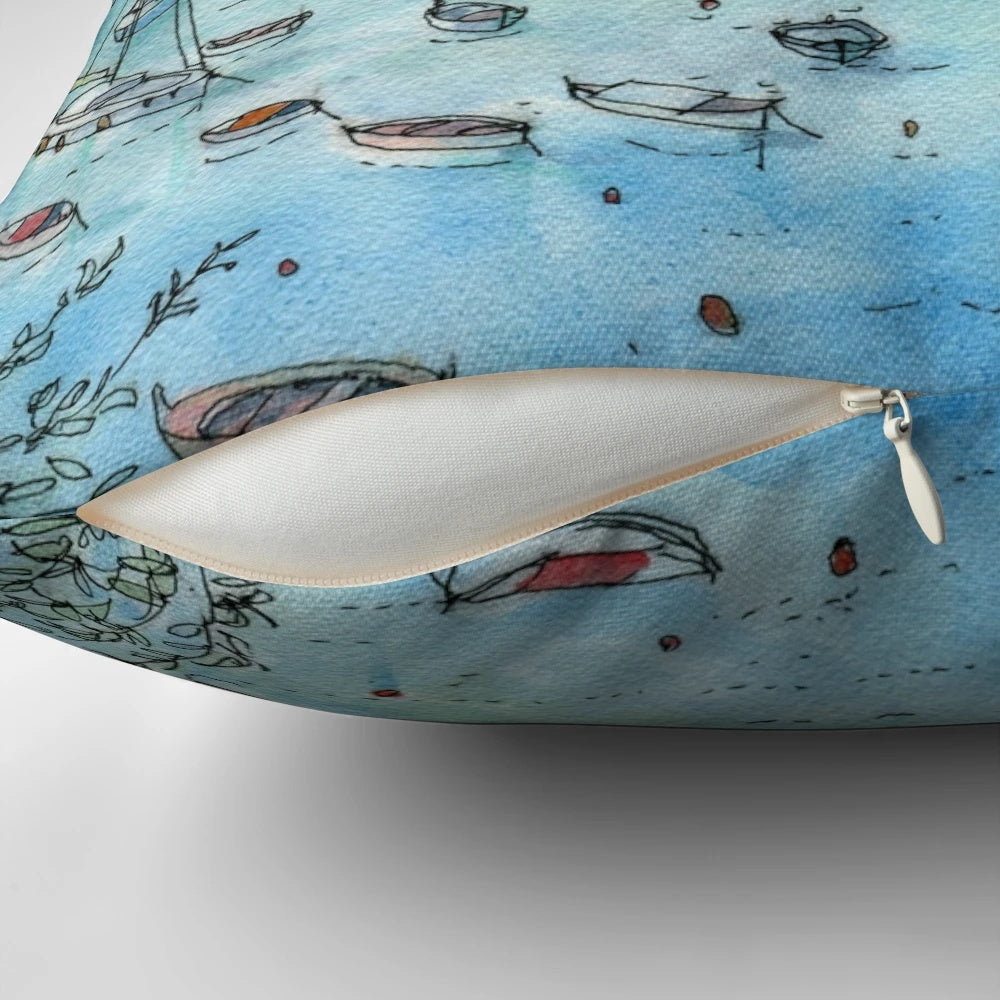 Vibrant pillow design featuring the picturesque coastal town of Portofino, Italy