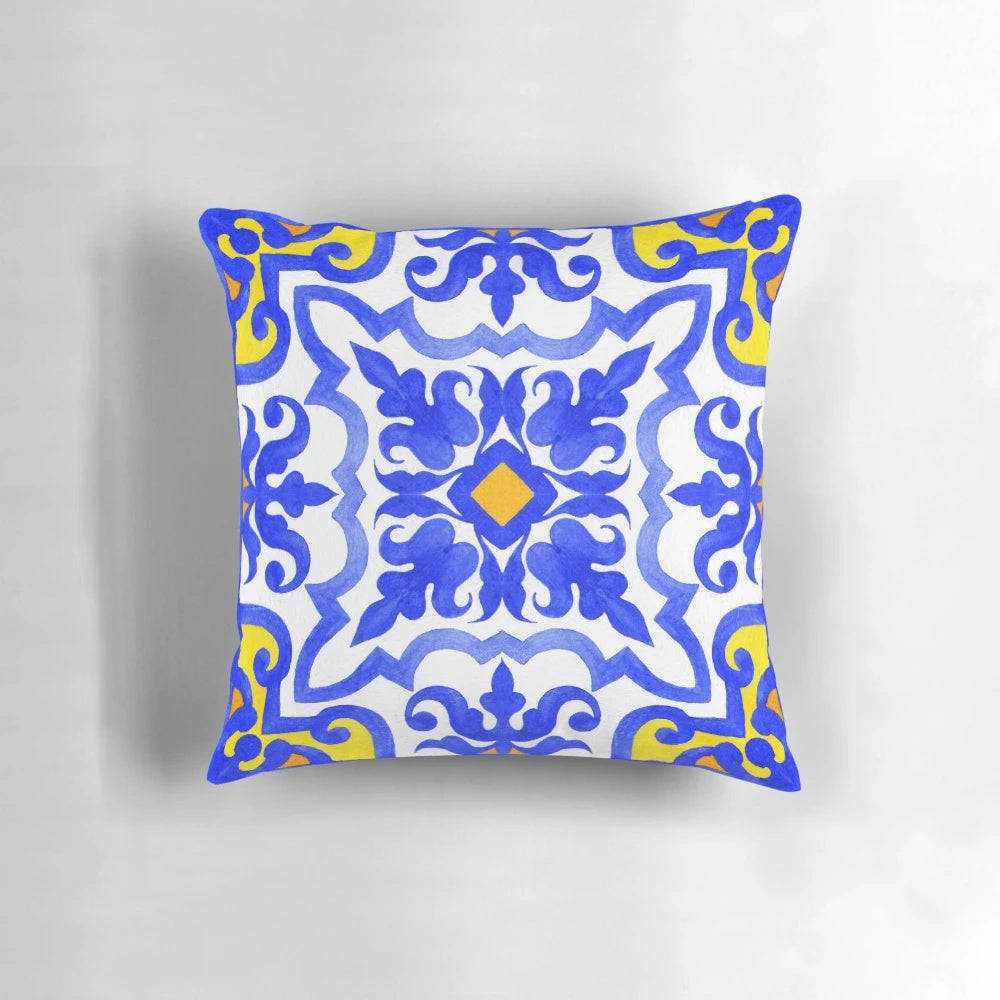 Vibrant blue and white Portuguese azulejo tile patterns with a seamless, vintage mosaic design.
