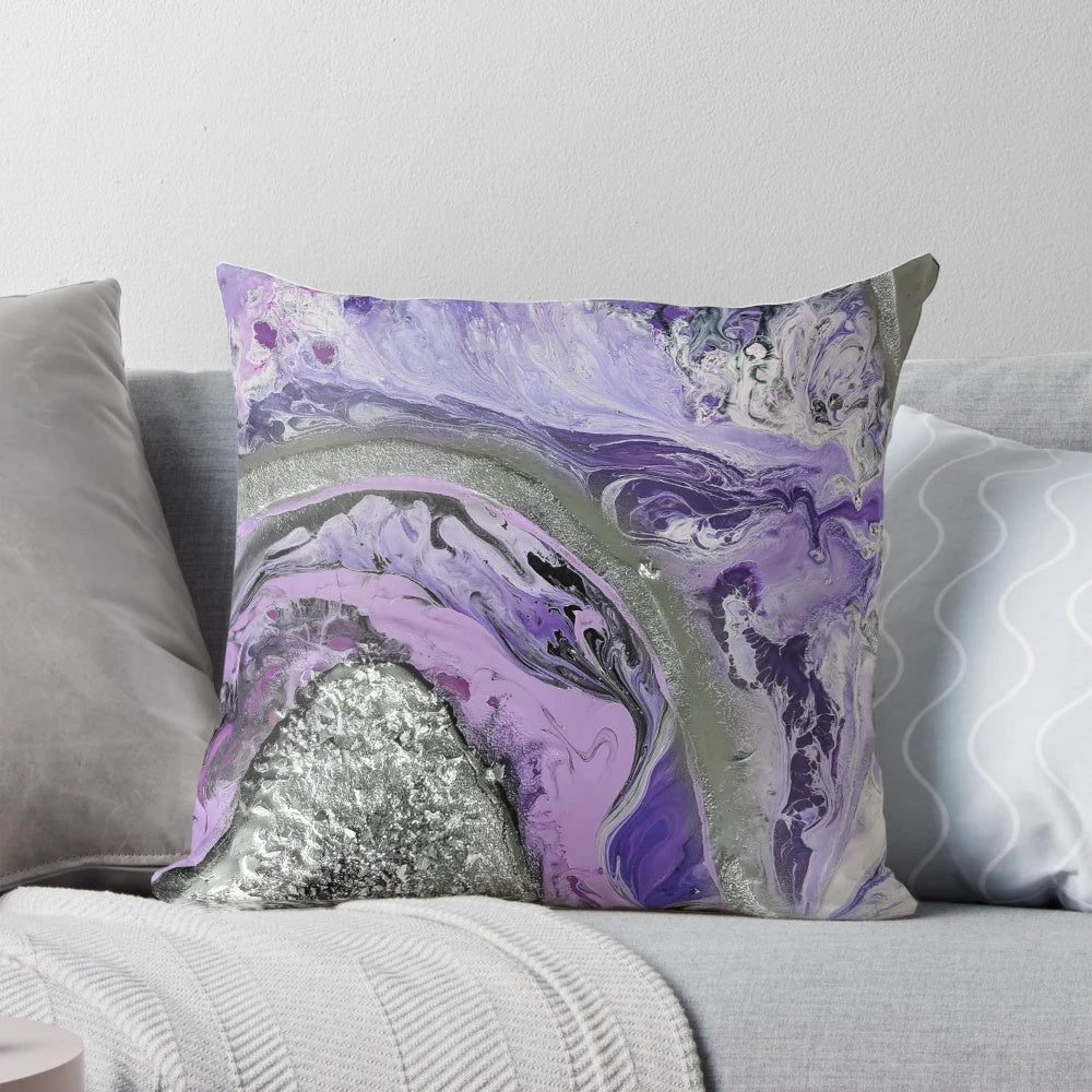 Vibrant purple geode inspired abstract art decorative pillow