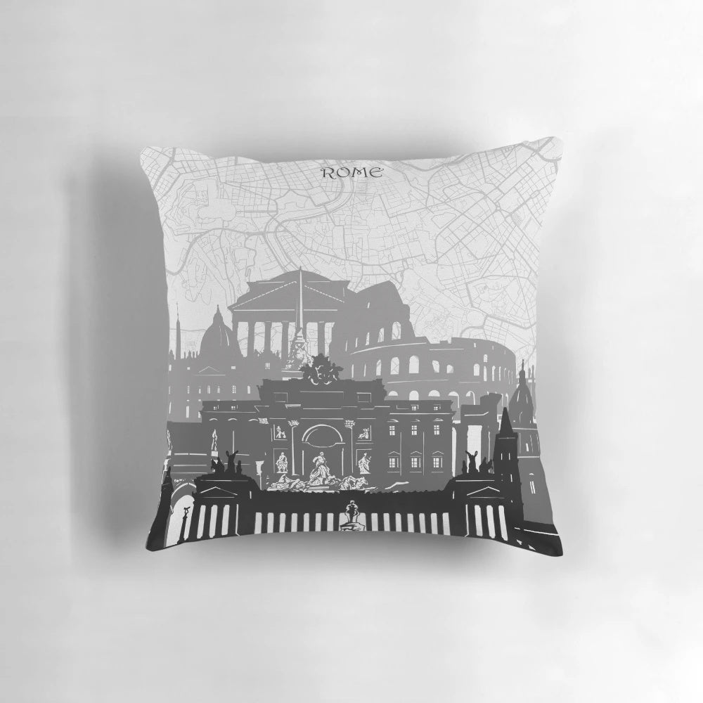 Vibrant Rome skyline pillow featuring iconic landmarks and architecture