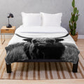 Scottish Highland Cattle in Black and White Photography Plush Blanket