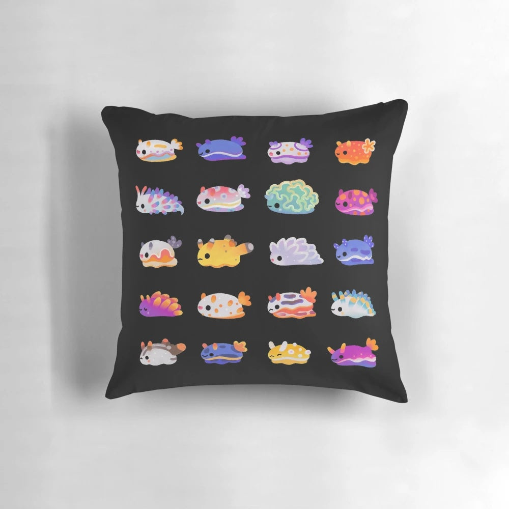 Colorful sea slug printed on a soft, plush pillow