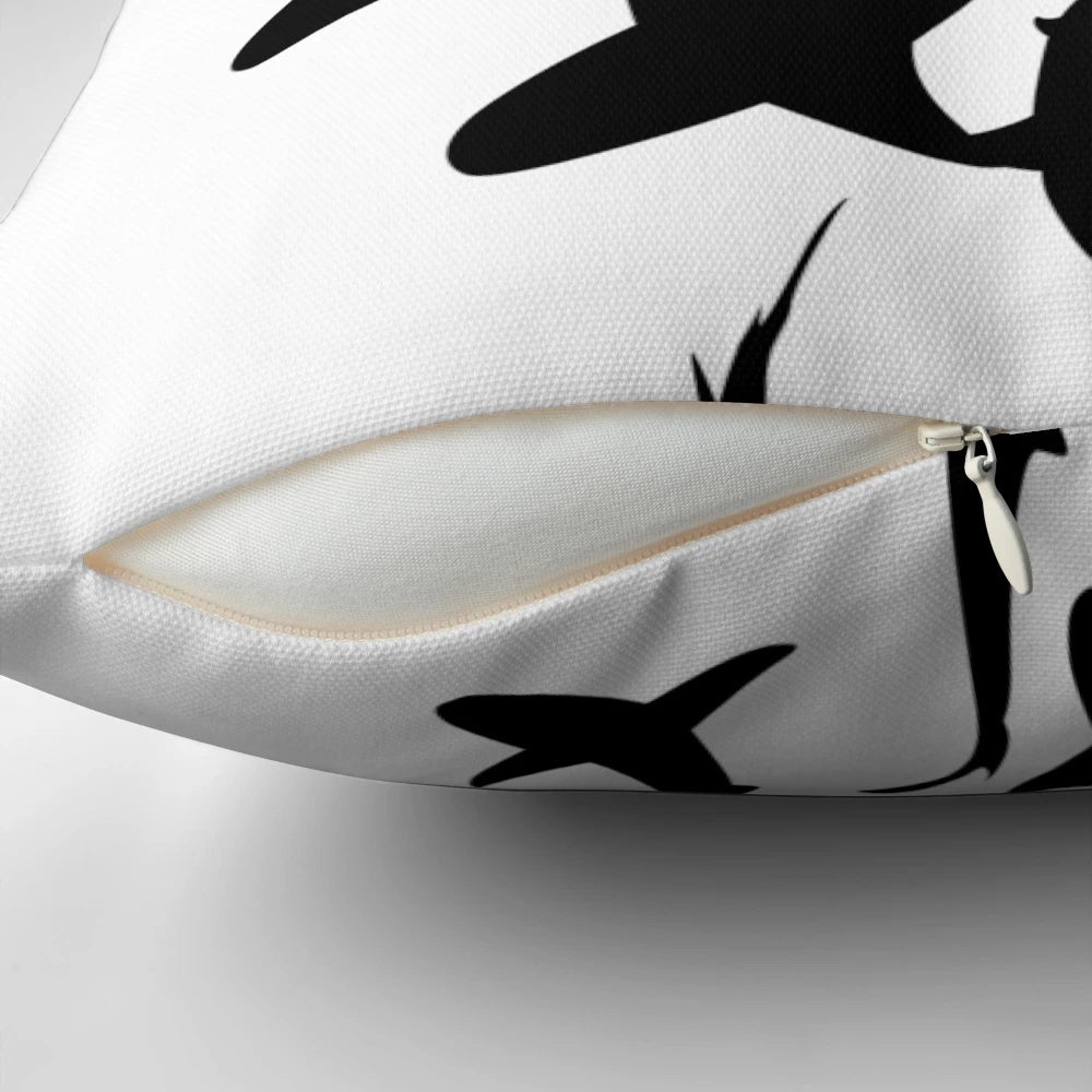 Beautifully designed shark-themed pillow with a black and white pattern