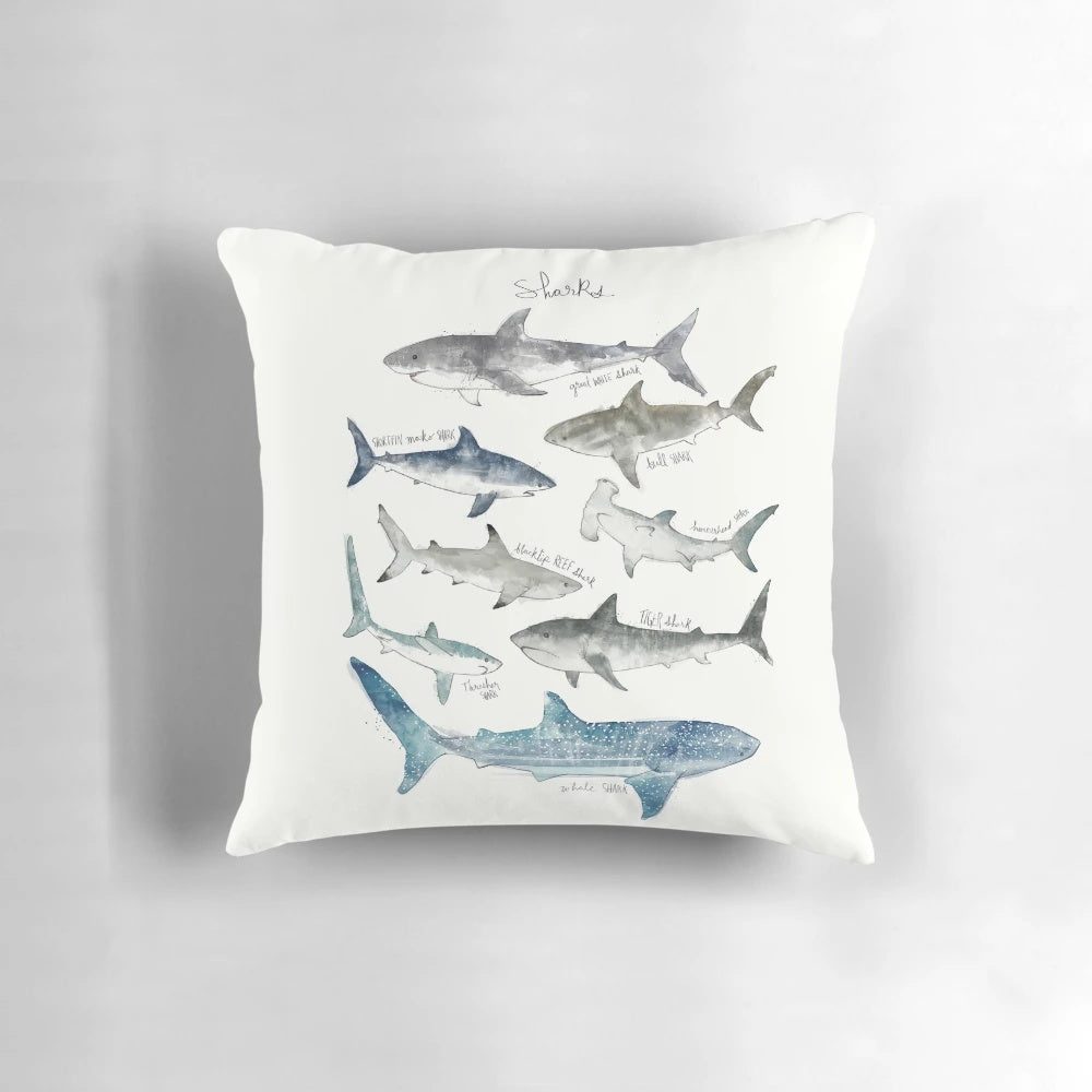 Decorative pillow featuring a vibrant shark design, perfect for adding a touch of ocean-inspired style to any room.