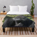 Silverback gorilla portrait printed on a soft, cozy plush blanket
