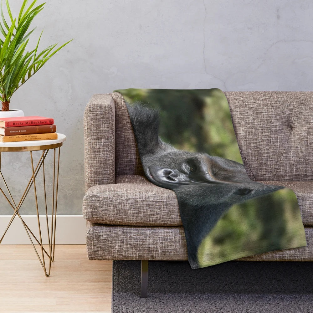 Silverback gorilla portrait printed on a soft, cozy plush blanket
