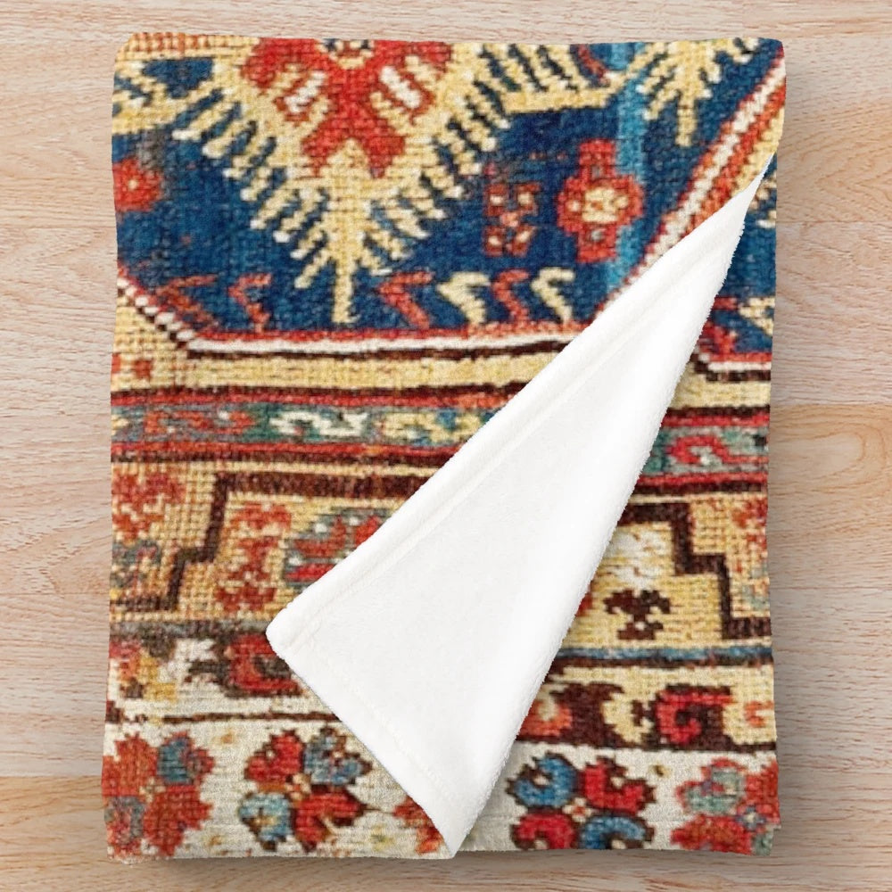 Southwest Anatolian inspired plush blanket with geometric and tribal patterns