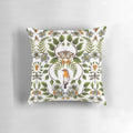 A beautiful spring-inspired floral and botanical pattern pillow featuring birds, moths, dragonflies, and flowers.