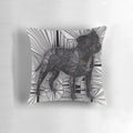 A vibrant mosaic-style image of a Staffordshire Bull Terrier dog printed on a plush pillow.