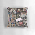 Decorative pillow featuring a collage design of the Sturniolo triplets, with hearts and a vibrant, eye-catching pattern.