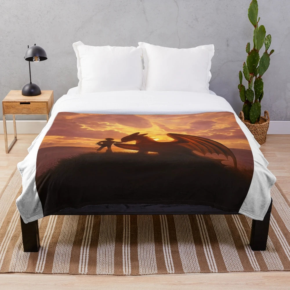 Sunset dragons plush blanket with fantastical dragon design
