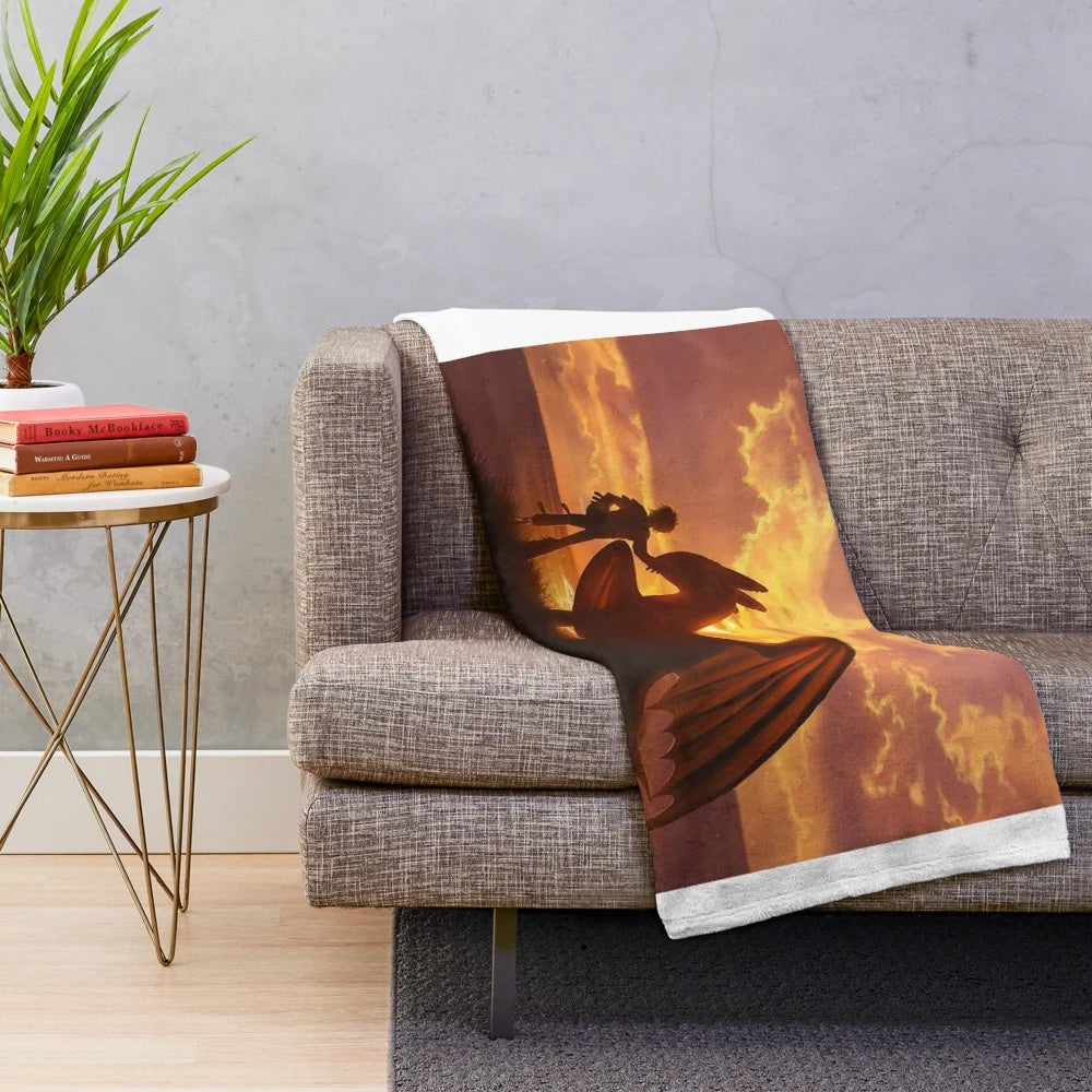 Sunset dragons plush blanket with fantastical dragon design