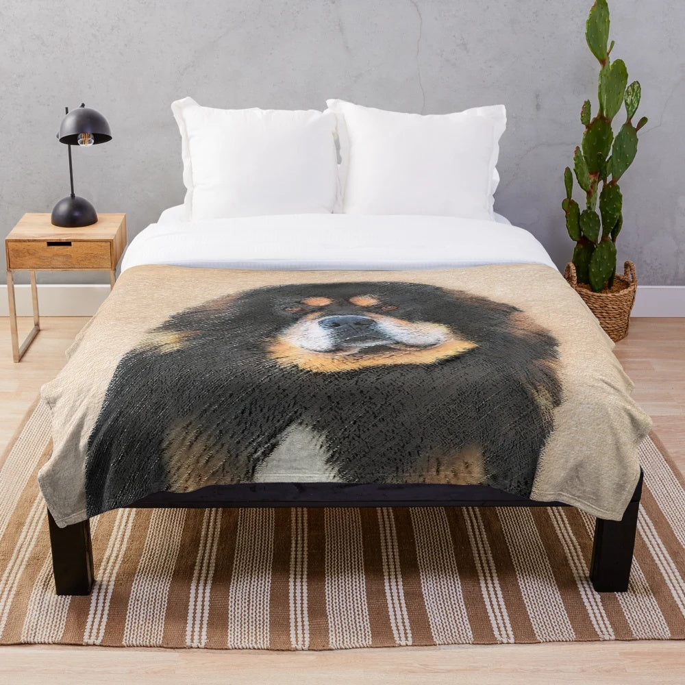 Tibetan Mastiff dog portrait plush blanket