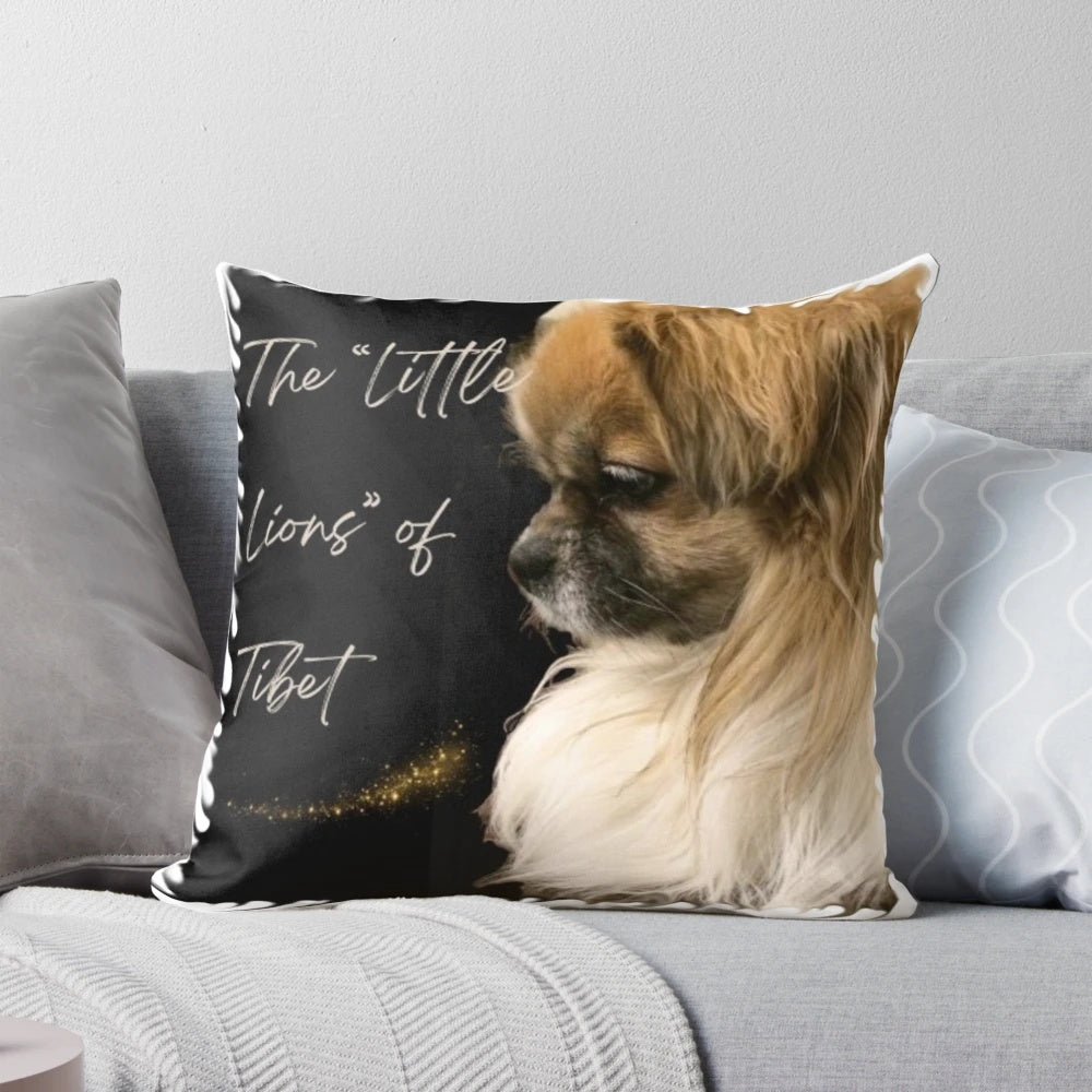 Soft, plush pillow featuring a beautiful illustration of a Tibetan Spaniel dog