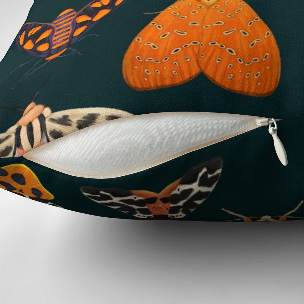 Decorative pillow featuring a close-up photograph of a beautiful tiger moth