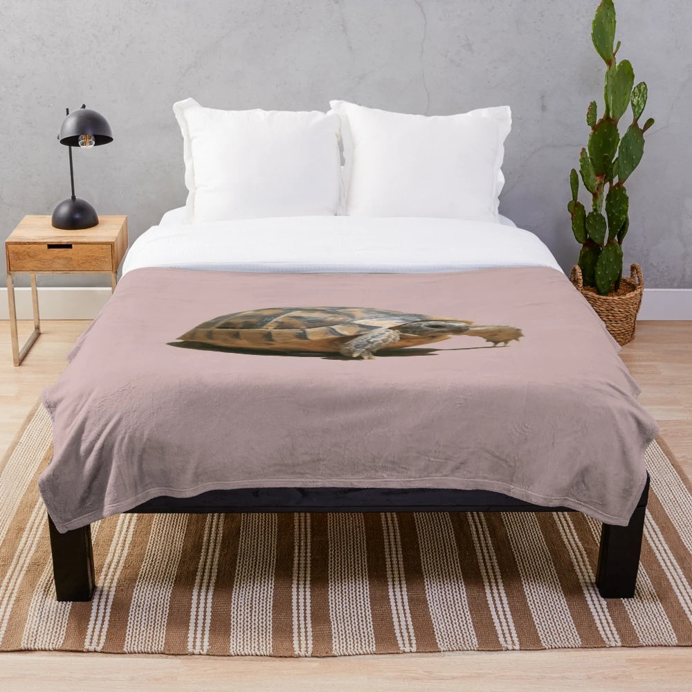 Plush blanket featuring a portrait of a young wild tortoise