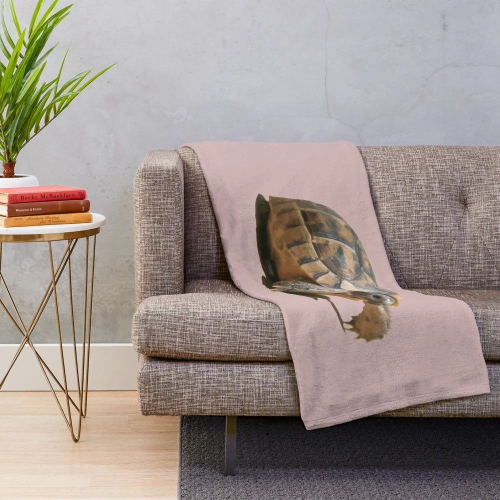 Plush blanket featuring a portrait of a young wild tortoise