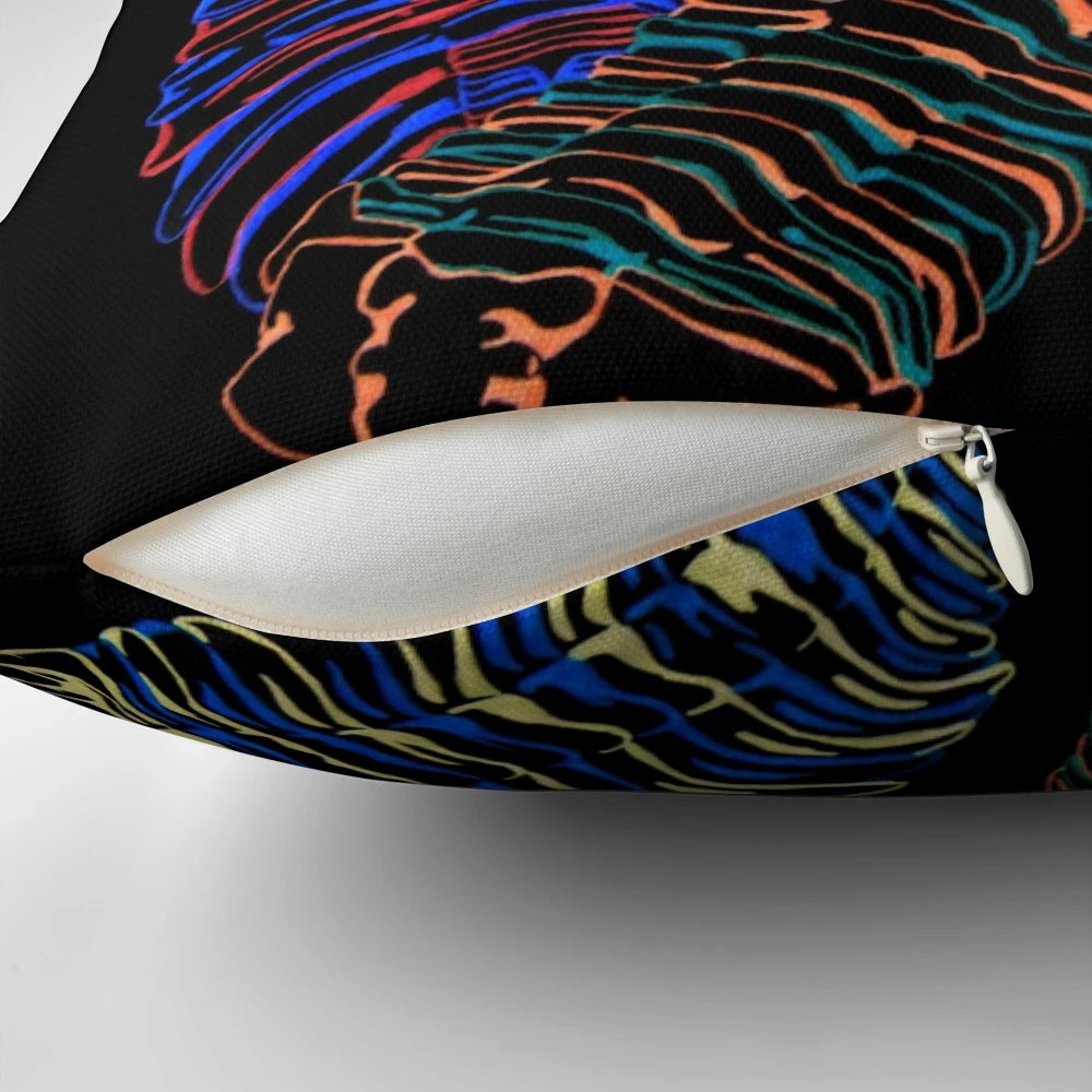 Colorful hand-drawn illustration of trilobite fossils from the Silurian and Devonian eras on a decorative pillow