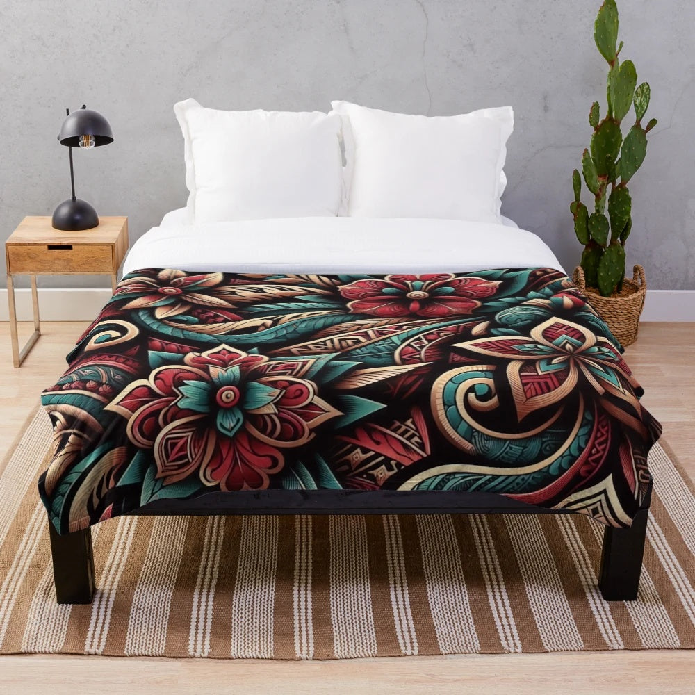 Opulent Island Blooms Plush Blanket featuring a tropical floral design