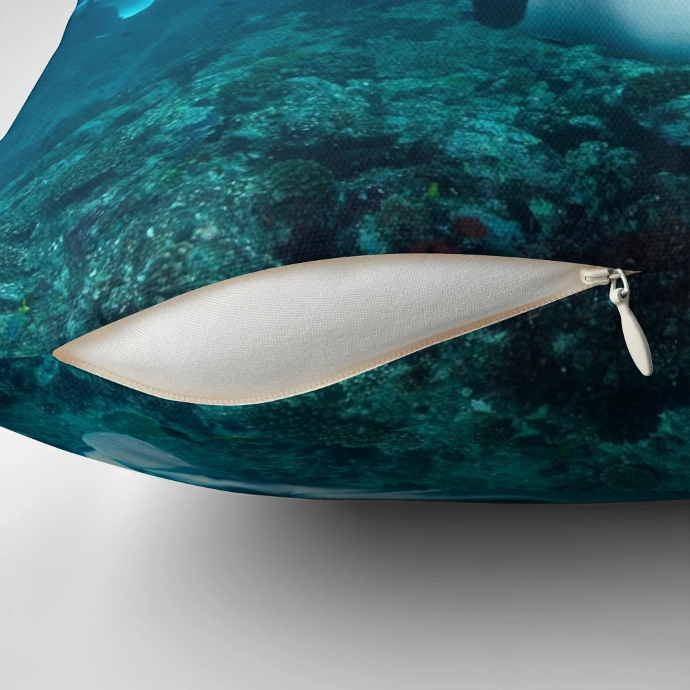 Two Worlds Pillow with Maldives Ocean and Ray Design