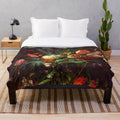 Plush blanket featuring the iconic "Vase of Flowers" painting by Dutch artist Jan Davidsz. de Heem