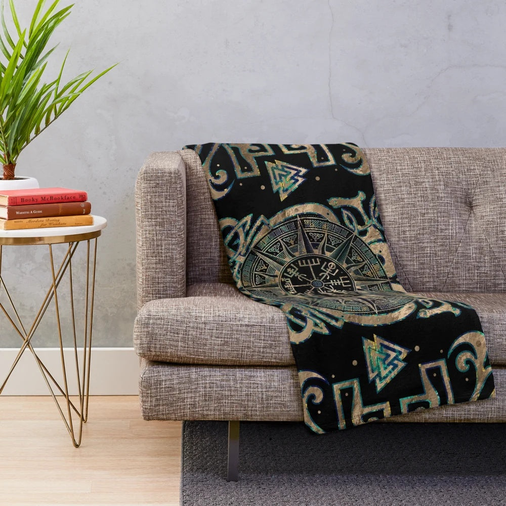 Cozy plush blanket featuring the Viking compass symbol Vegvisir