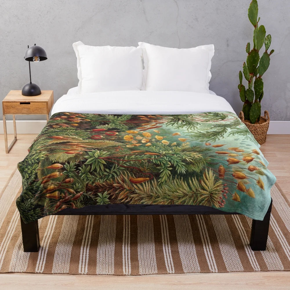 Vintage botanical art print plush blanket featuring Ernst Haeckel illustrations