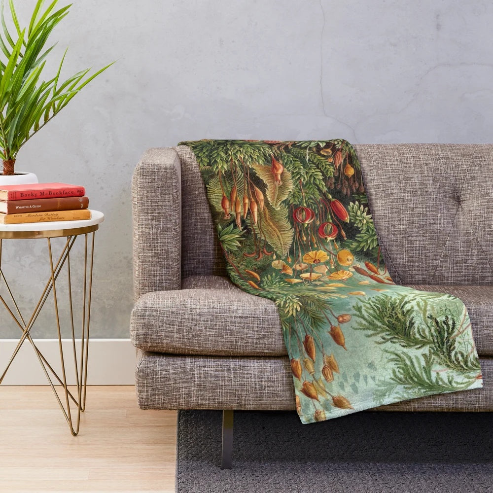 Vintage botanical art print plush blanket featuring Ernst Haeckel illustrations