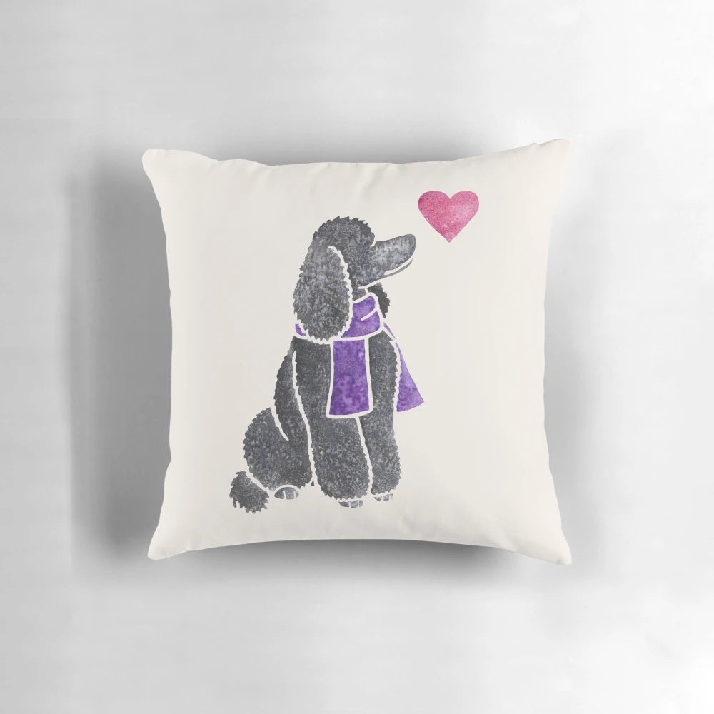 Watercolor painting of a poodle on a throw pillow