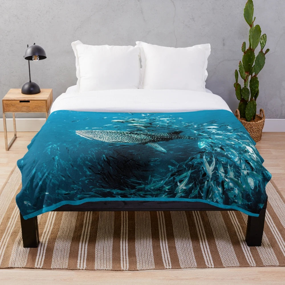 Plush blanket featuring an award-winning underwater photo of a whale shark