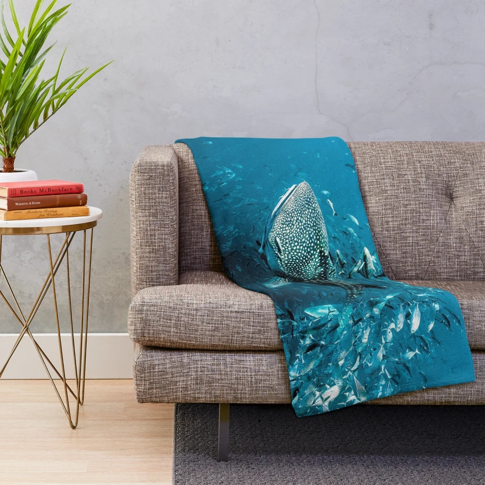 Plush blanket featuring an award-winning underwater photo of a whale shark