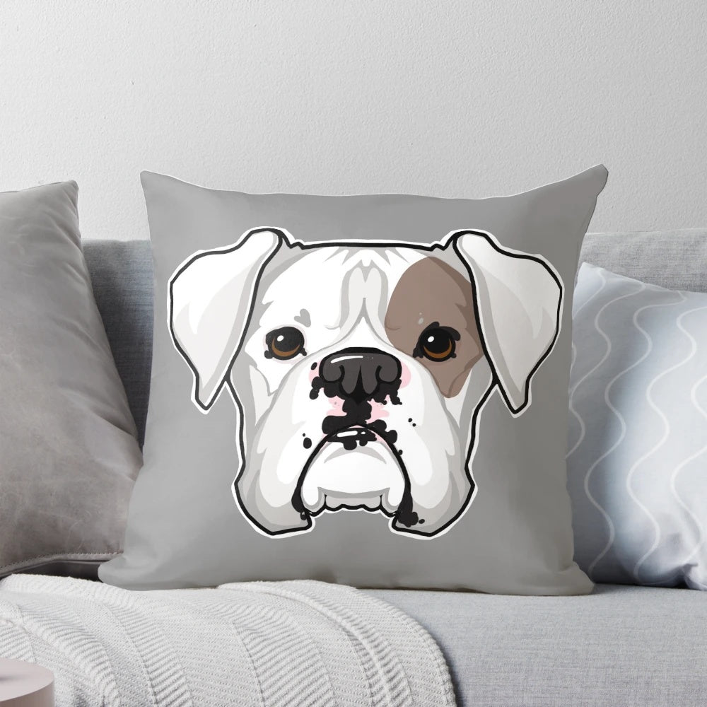 A Soft, Fluffy Pillow Featuring a Realistic White Boxer Dog Portrait