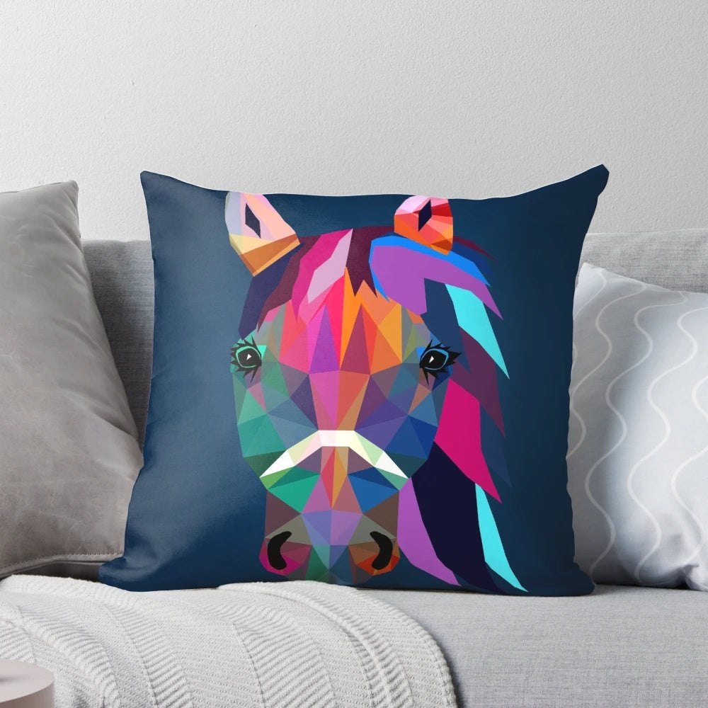Artistic abstract pillow featuring a wild horse design