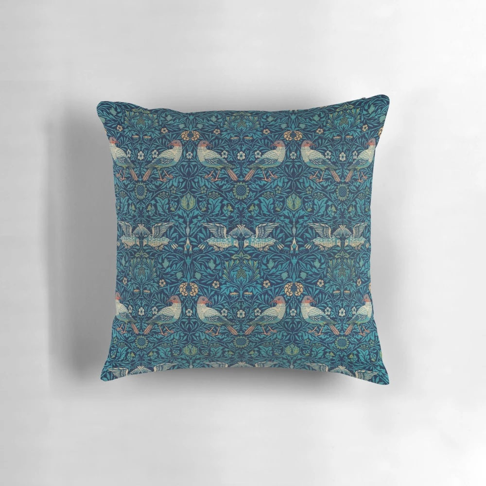Decorative throw pillow featuring the iconic 'Bird' pattern by renowned designer William Morris