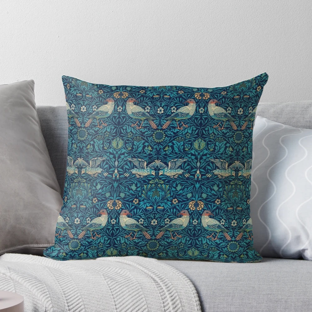 Decorative throw pillow featuring the iconic 'Bird' pattern by renowned designer William Morris