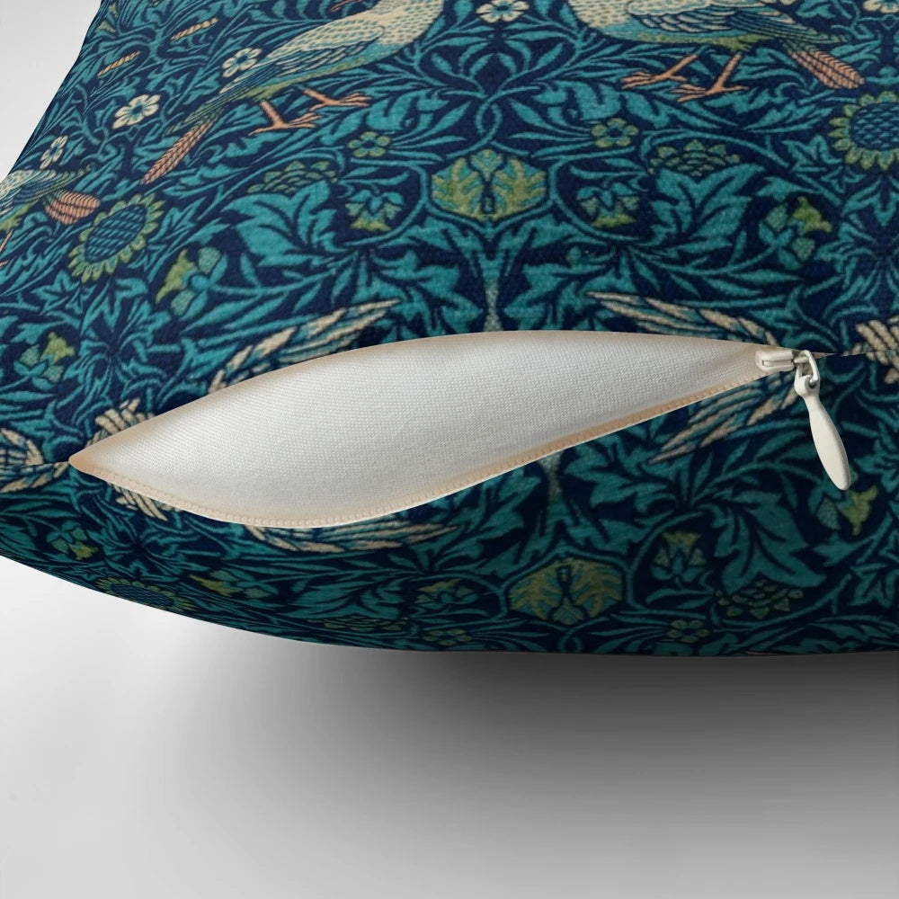 Decorative throw pillow featuring the iconic 'Bird' pattern by renowned designer William Morris