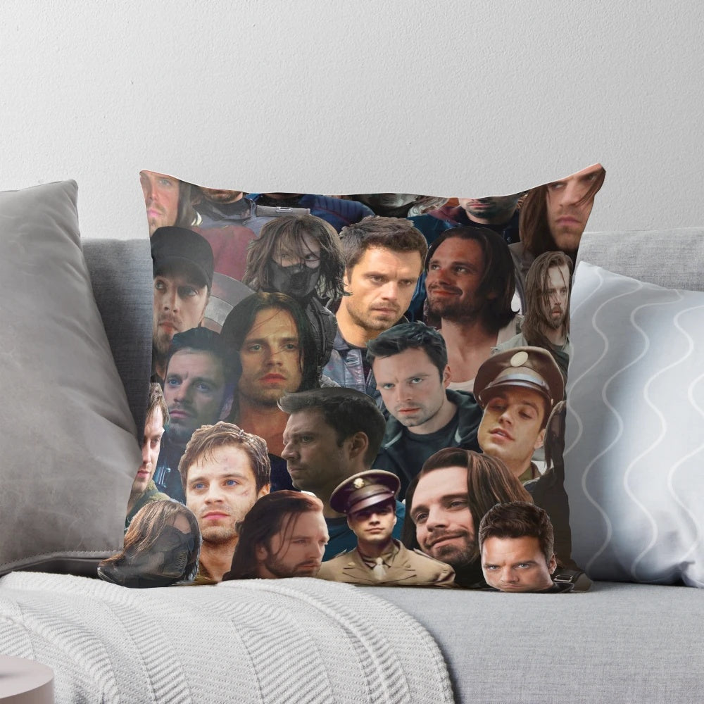 Cozy winter soldier-themed photo collage pillow featuring iconic Marvel character