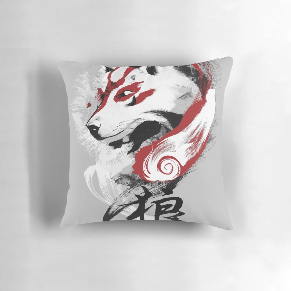 Cozy wolf-themed pillow with a painterly, retro design