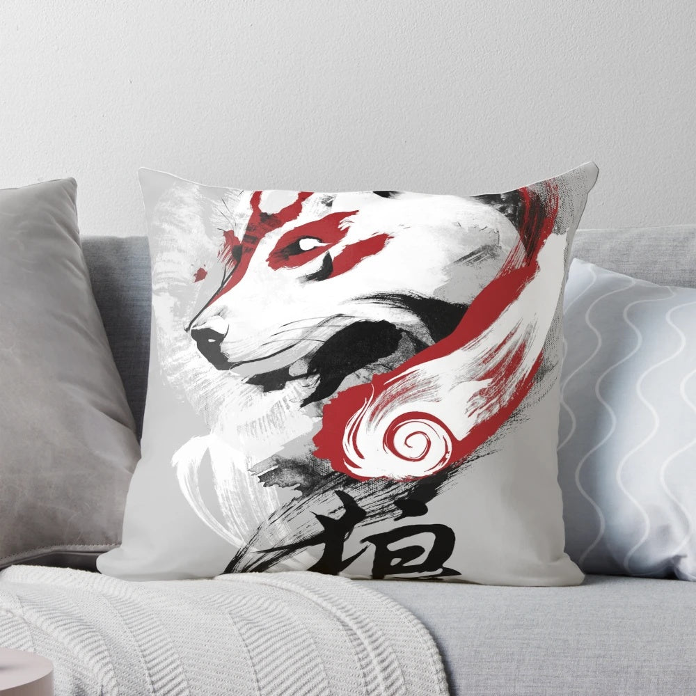 Cozy wolf-themed pillow with a painterly, retro design