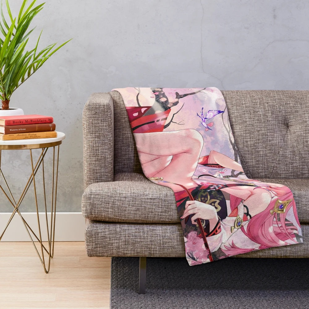 Genshin Impact Yae Miko inspired plush blanket