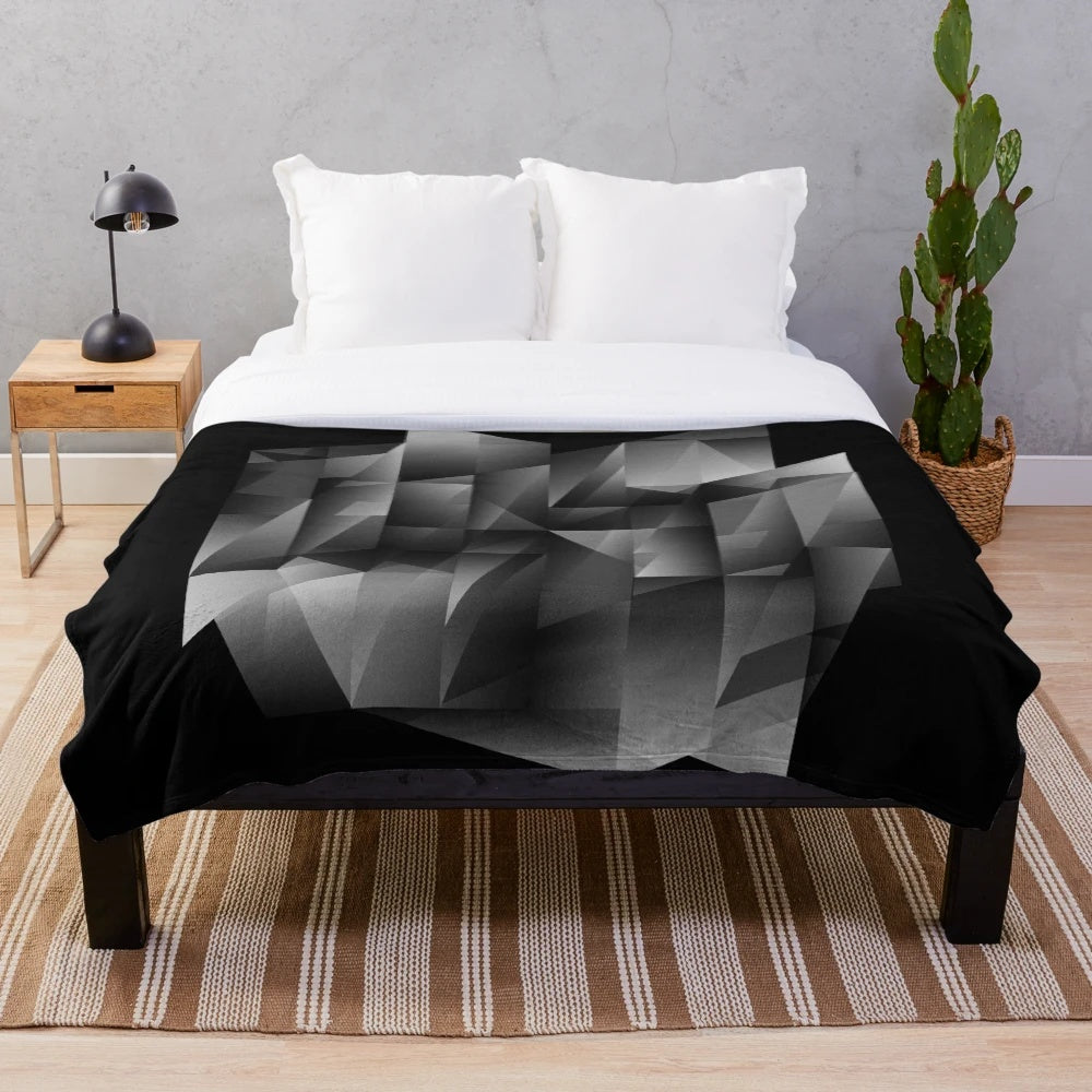 Abstract architectural pattern plush blanket with geometric shapes and modern monochrome design